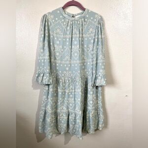 Penelope Rose Midi Dress Blue Floral 3/4 Sleeve Boho Peasant XL Cottagecore
